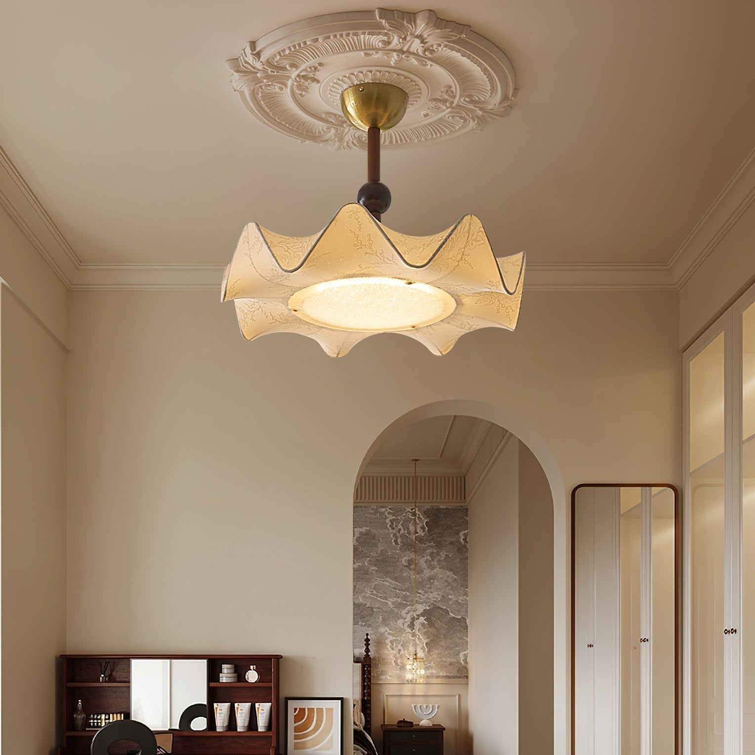 Walnut And Gold Floral LED Ceiling Light With Petal Design | Temsk
