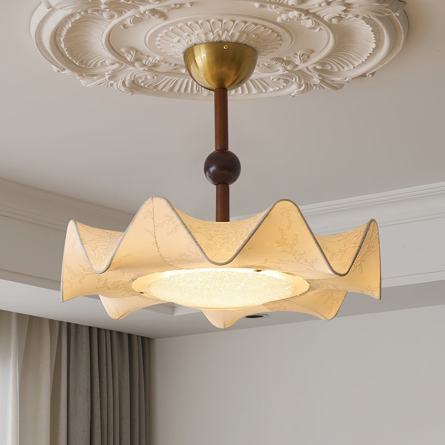 Walnut And Gold Floral LED Ceiling Light With Petal Design | Temsk