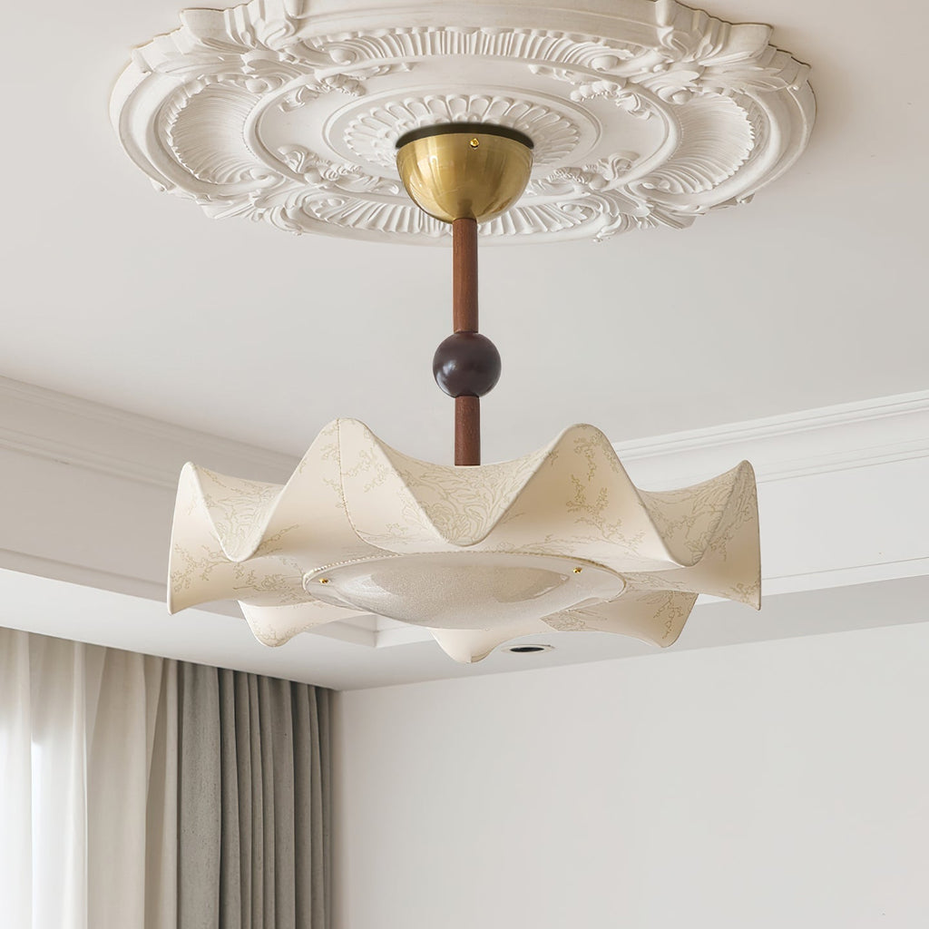 Walnut And Gold Floral LED Ceiling Light With Petal Design | Temsk