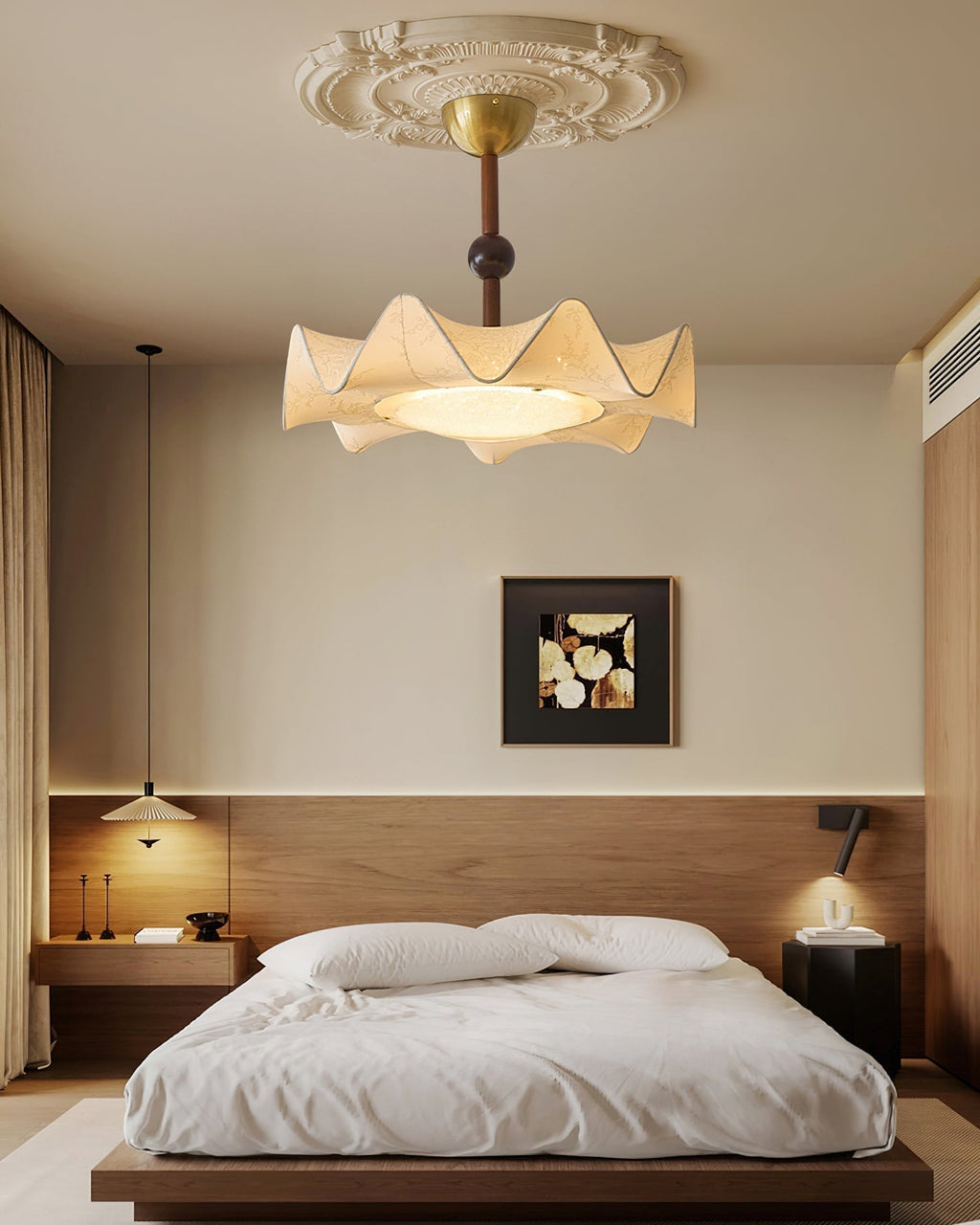 Walnut And Gold Floral LED Ceiling Light With Petal Design | Temsk