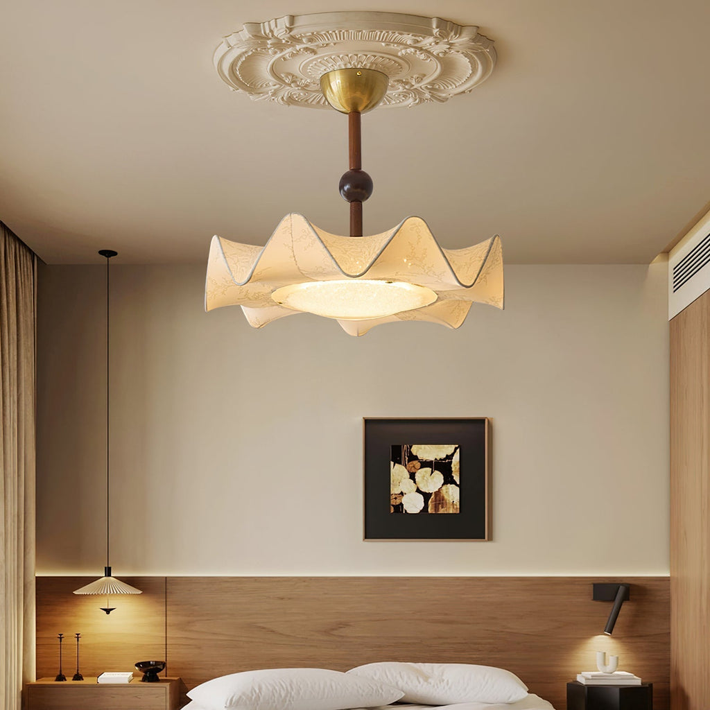 Walnut And Gold Floral LED Ceiling Light With Petal Design | Temsk