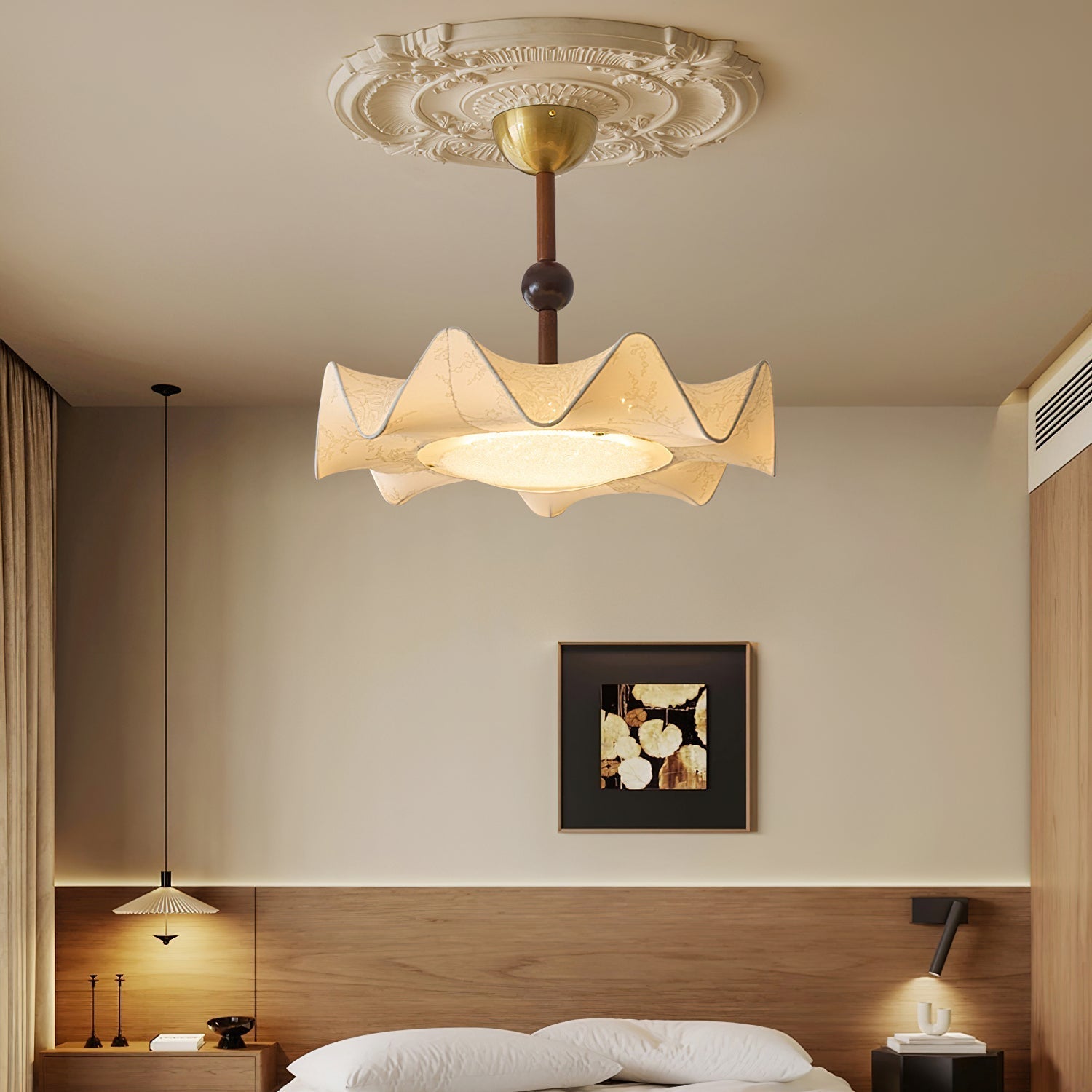 Walnut And Gold Floral LED Ceiling Light With Petal Design | Temsk