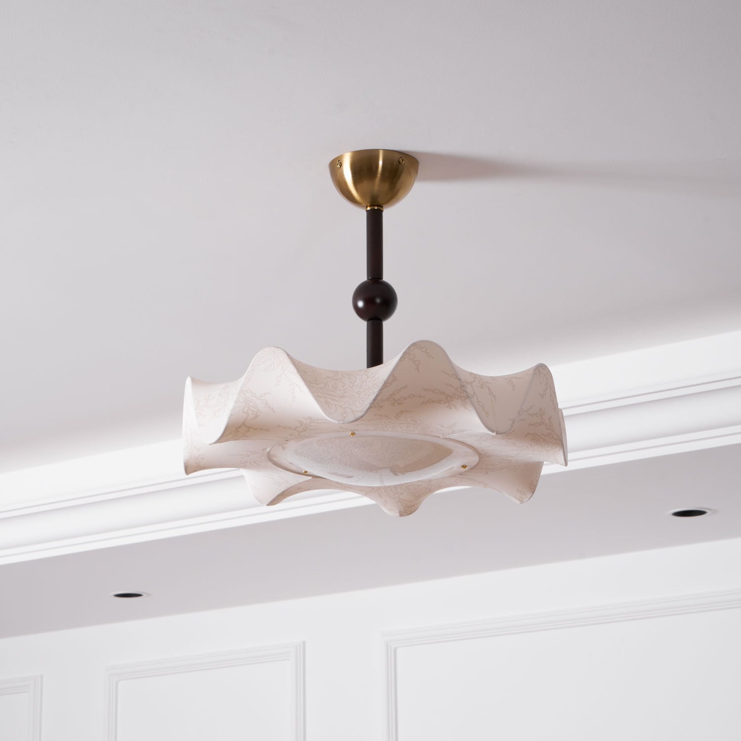 Walnut And Gold Floral LED Ceiling Light With Petal Design | Temsk