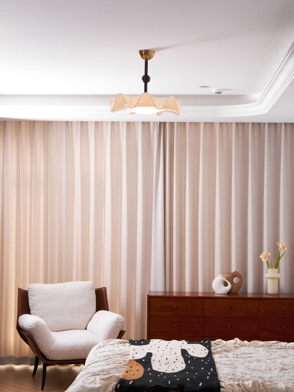 Walnut And Gold Floral LED Ceiling Light With Petal Design | Temsk