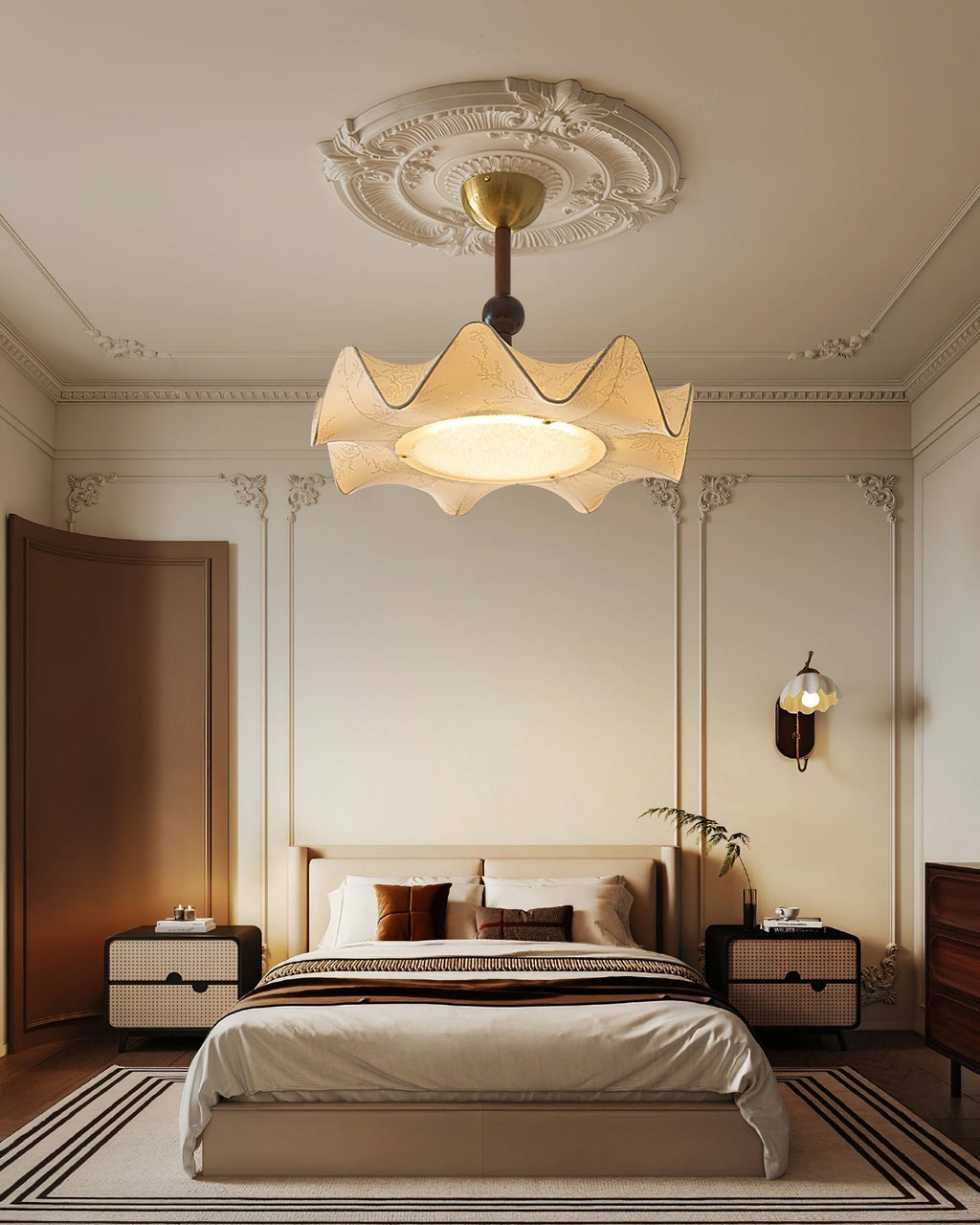 Walnut And Gold Floral LED Ceiling Light With Petal Design | Temsk