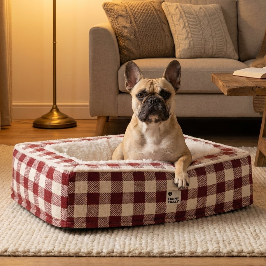 Tartan Check Dog Bed With Foam Core And Plush Interior, Machine Washable Cover | Temsk