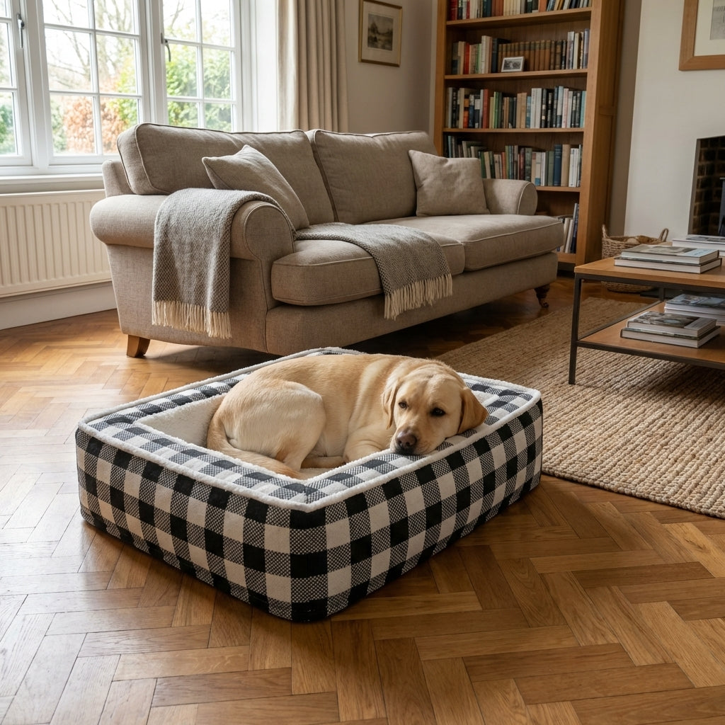 Tartan Check Dog Bed With Foam Core And Plush Interior, Machine Washable Cover | Temsk