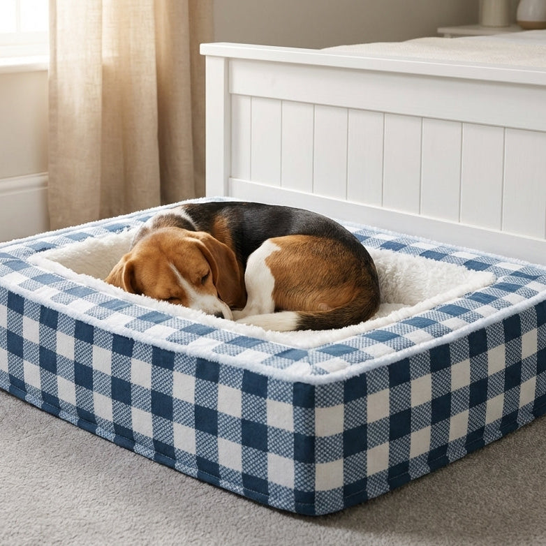 Tartan Check Dog Bed With Foam Core And Plush Interior, Machine Washable Cover | Temsk