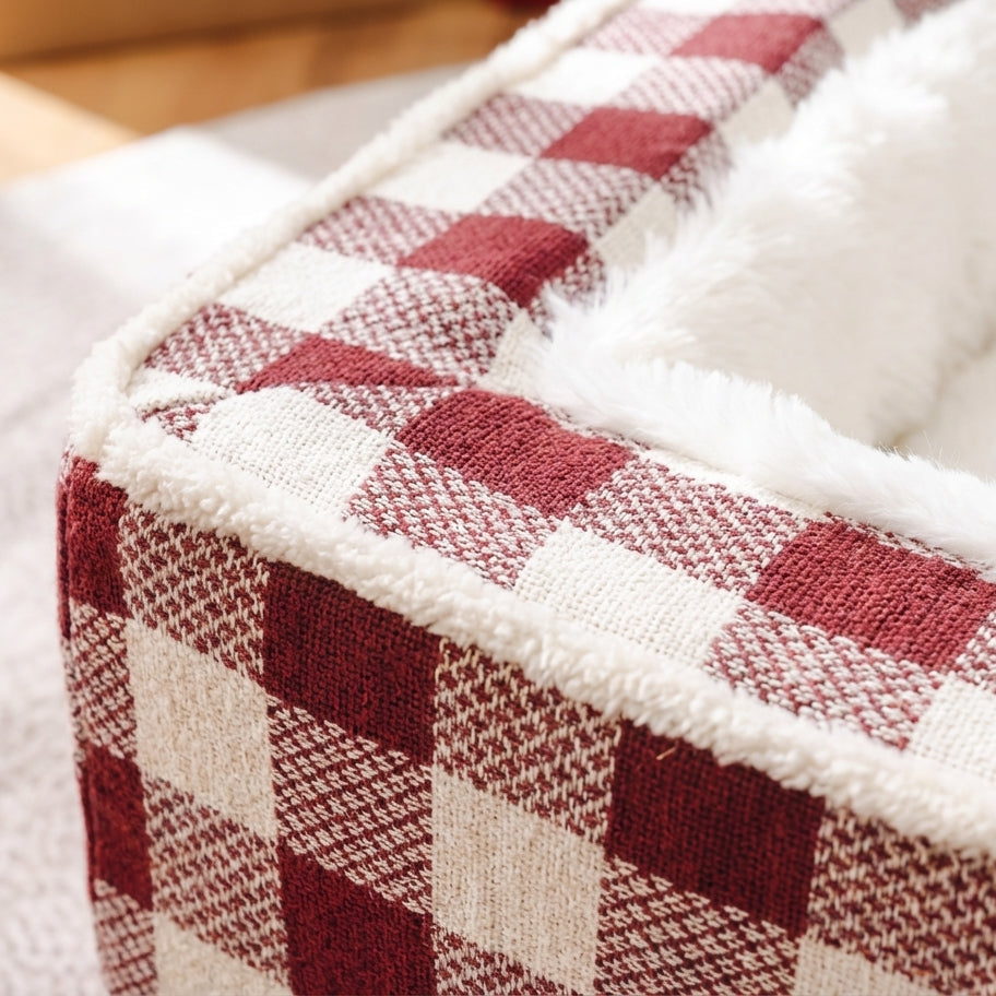 Tartan Check Dog Bed With Foam Core And Plush Interior, Machine Washable Cover | Temsk
