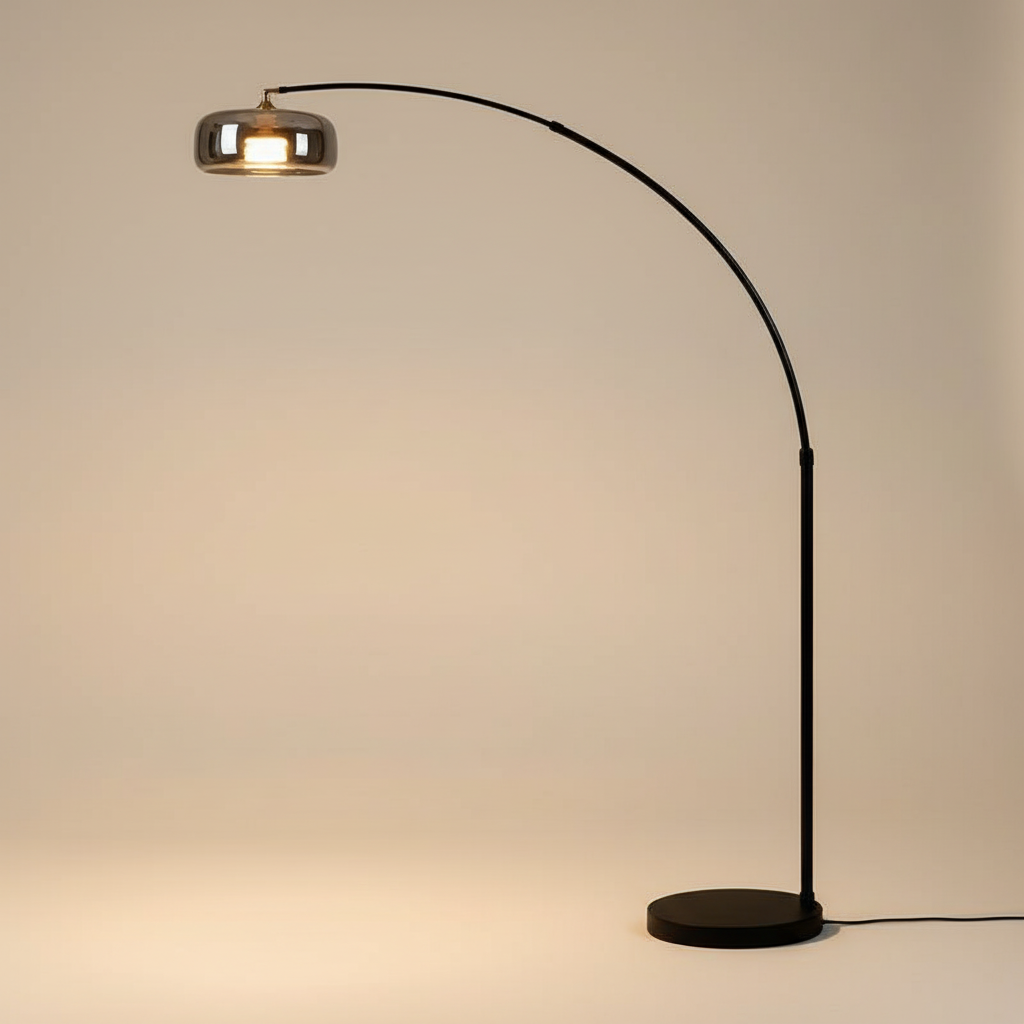 Nova Arc Floor Lamp In Black With Glass Shade For Living Room | Temsk