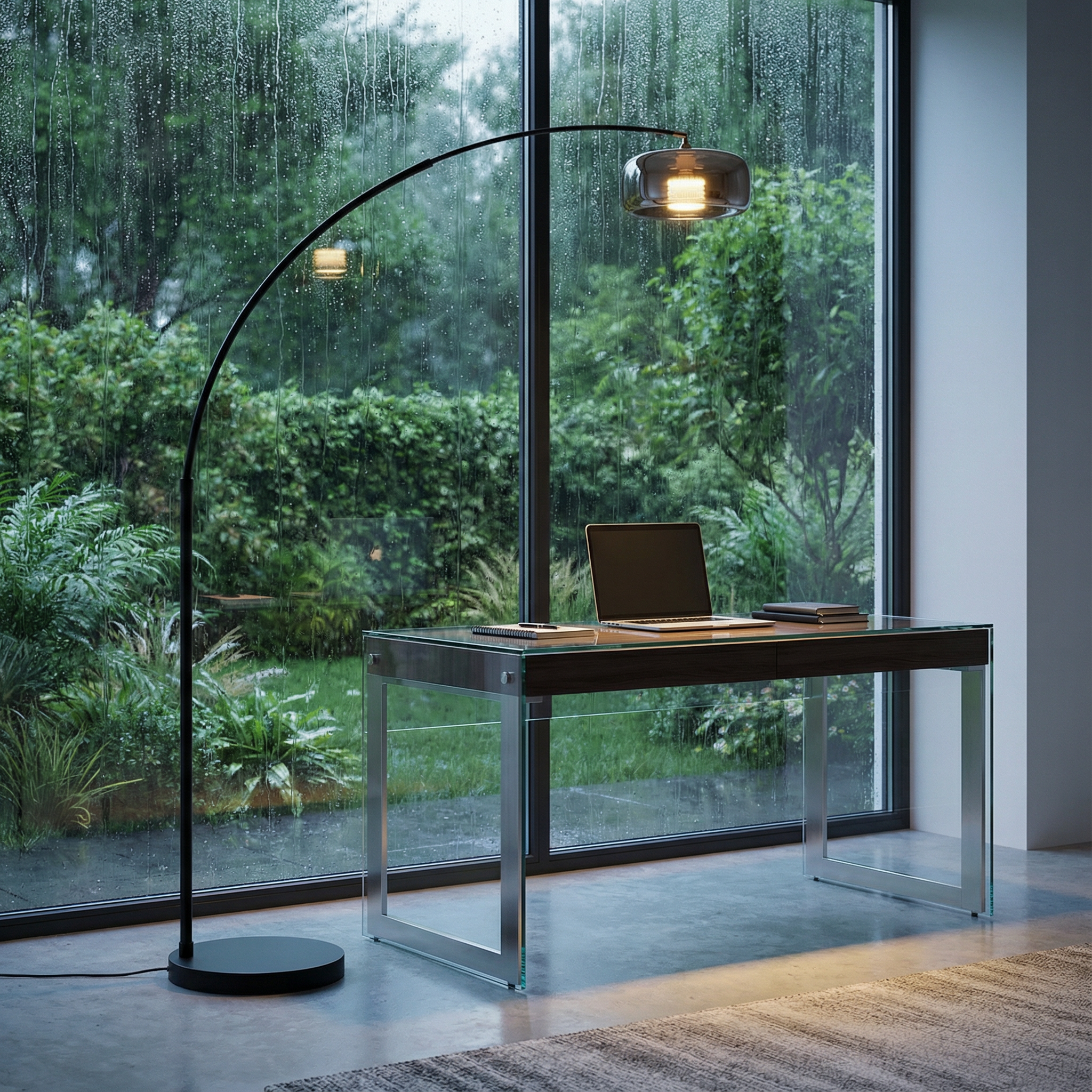 Nova Arc Floor Lamp In Black With Glass Shade For Living Room | Temsk