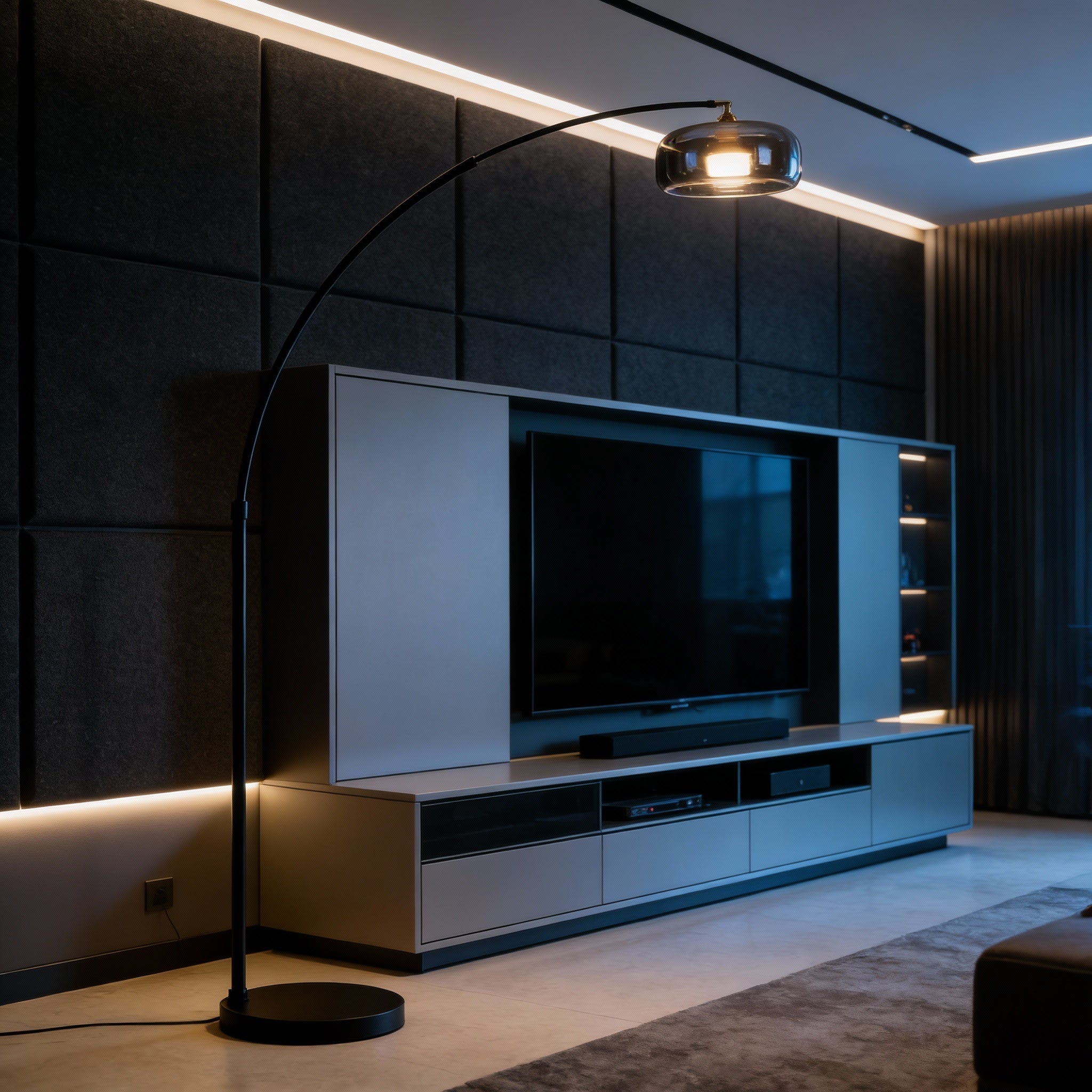Nova Arc Floor Lamp In Black With Glass Shade For Living Room | Temsk