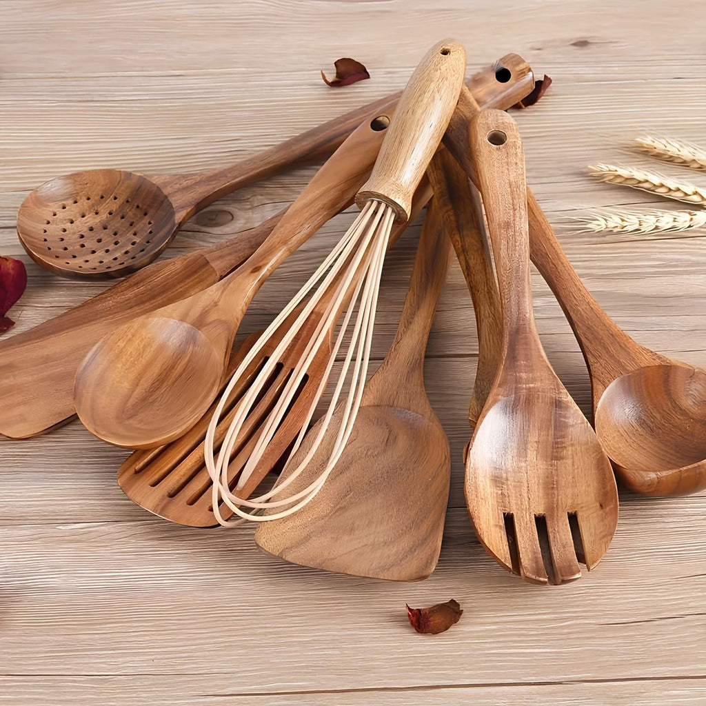 Verdant Natura Teak Utensil Set, 11-Piece For Sustainable Cooking | Temsk