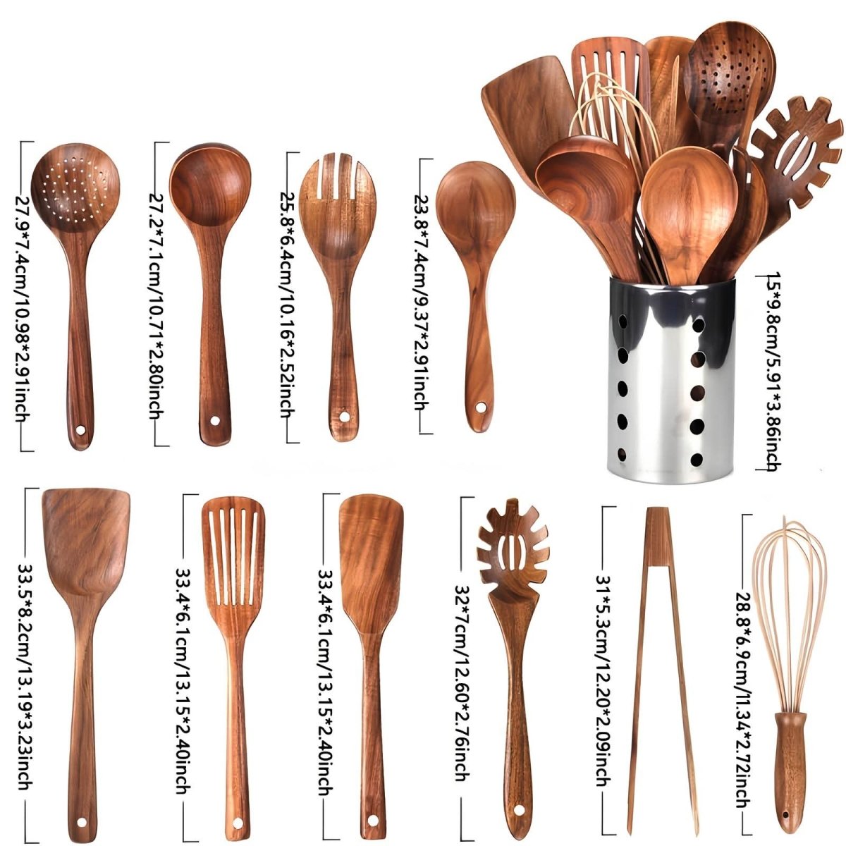 Verdant Natura Teak Utensil Set, 11-Piece For Sustainable Cooking | Temsk
