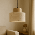 Stone Textured Shade Pendant Light With Wooden Accent, 12-Inch | Temsk