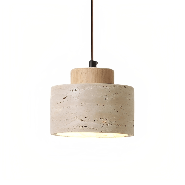 Stone Textured Shade Pendant Light With Wooden Accent, 12-Inch | Temsk