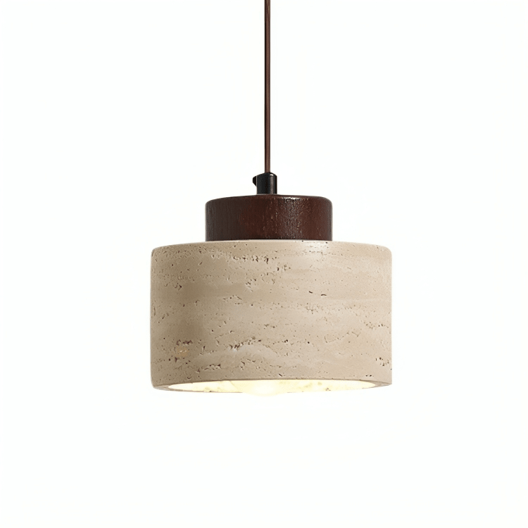 Stone Textured Shade Pendant Light With Wooden Accent, 12-Inch | Temsk