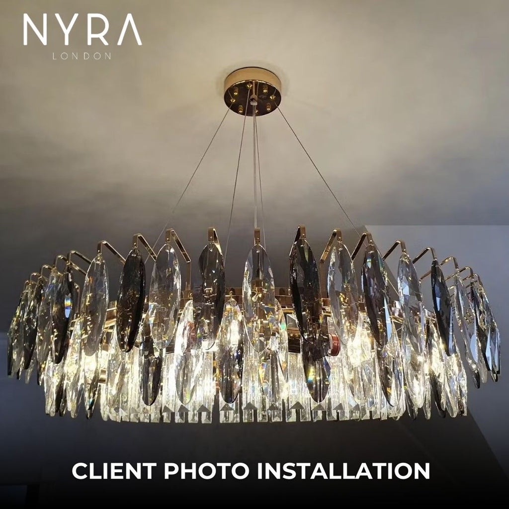 Aventis Crystal Chandelier in Bronze Finish for Hallways and Living Rooms | Temsk