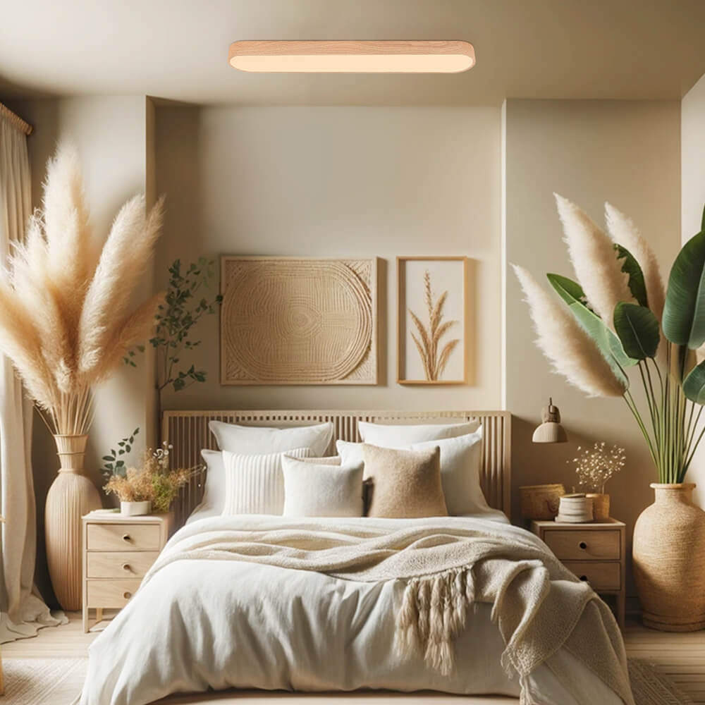 Lampada da soffitto ovale con finitura effetto venatura del legno, struttura in metallo, 65-90 cm, luce calda o fredda | Temsk
