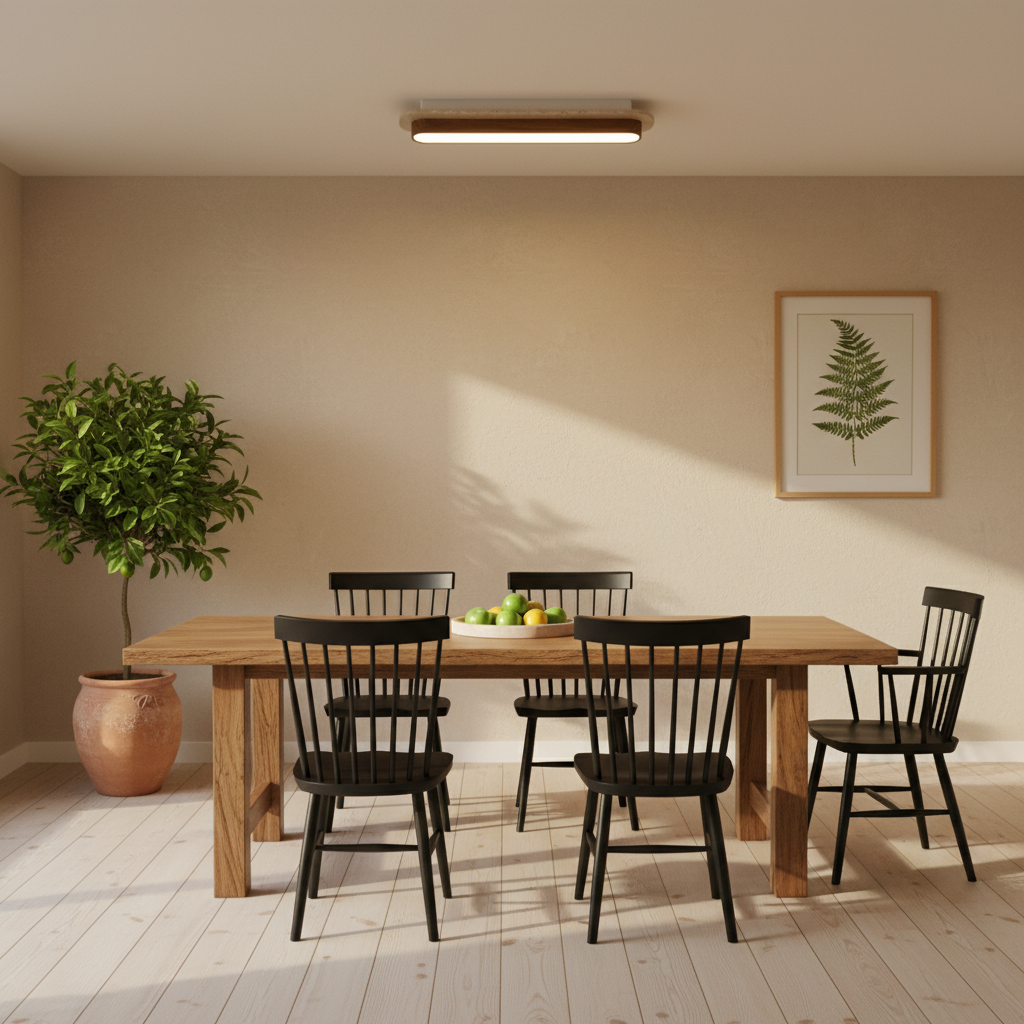AuroraStone Natural Stone Flush Mount Ceiling Light With Wood Finish Frame | Temsk