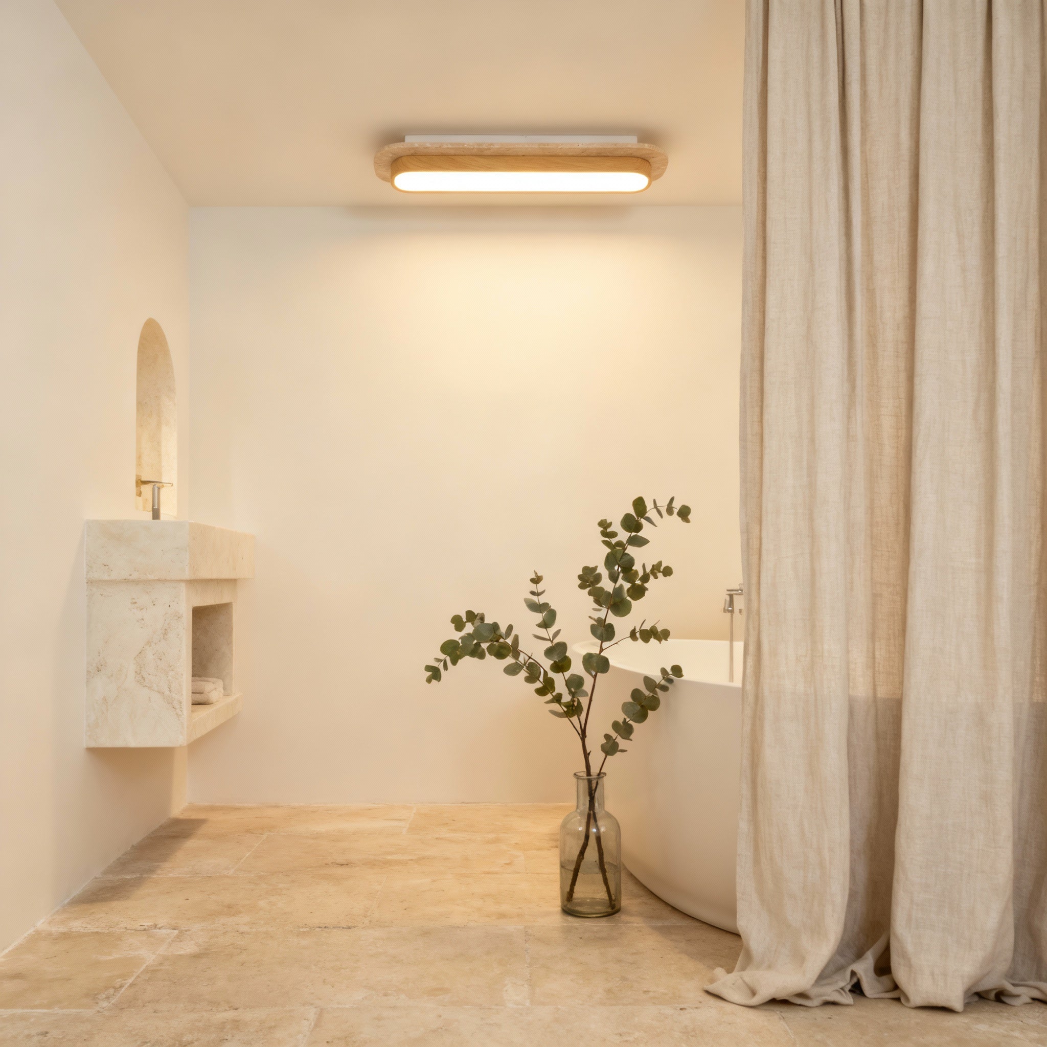 AuroraStone Natural Stone Flush Mount Ceiling Light With Wood Finish Frame | Temsk