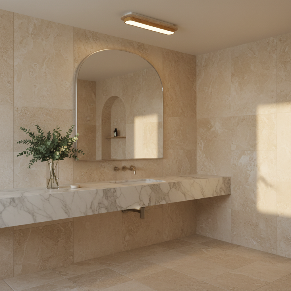 AuroraStone Natural Stone Flush Mount Ceiling Light With Wood Finish Frame | Temsk