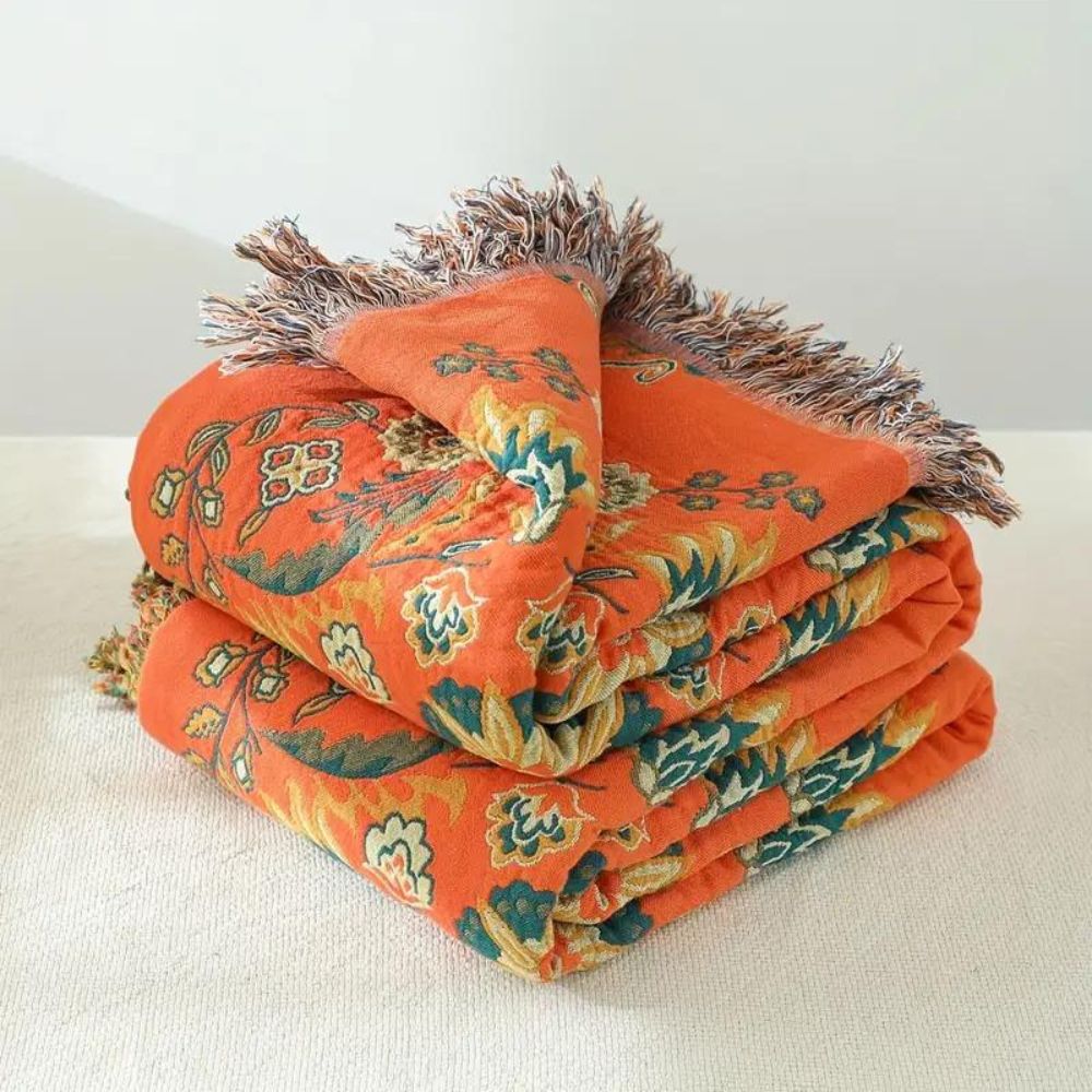 Floral Reversible Cotton Gauze Throw For Sofa And Bed Cover | Temsk
