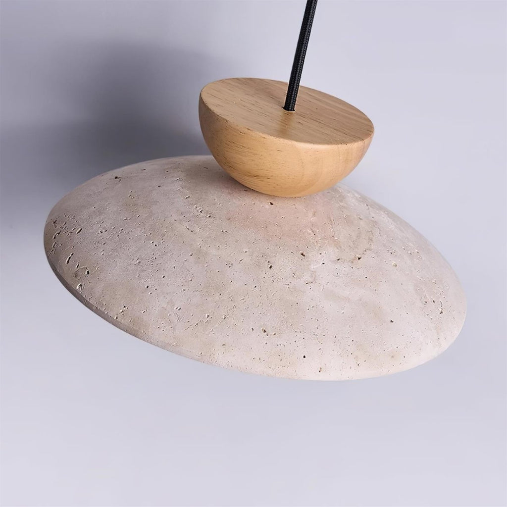 Layered Wood And Stone Shade Pendant Light Fixture | Temsk