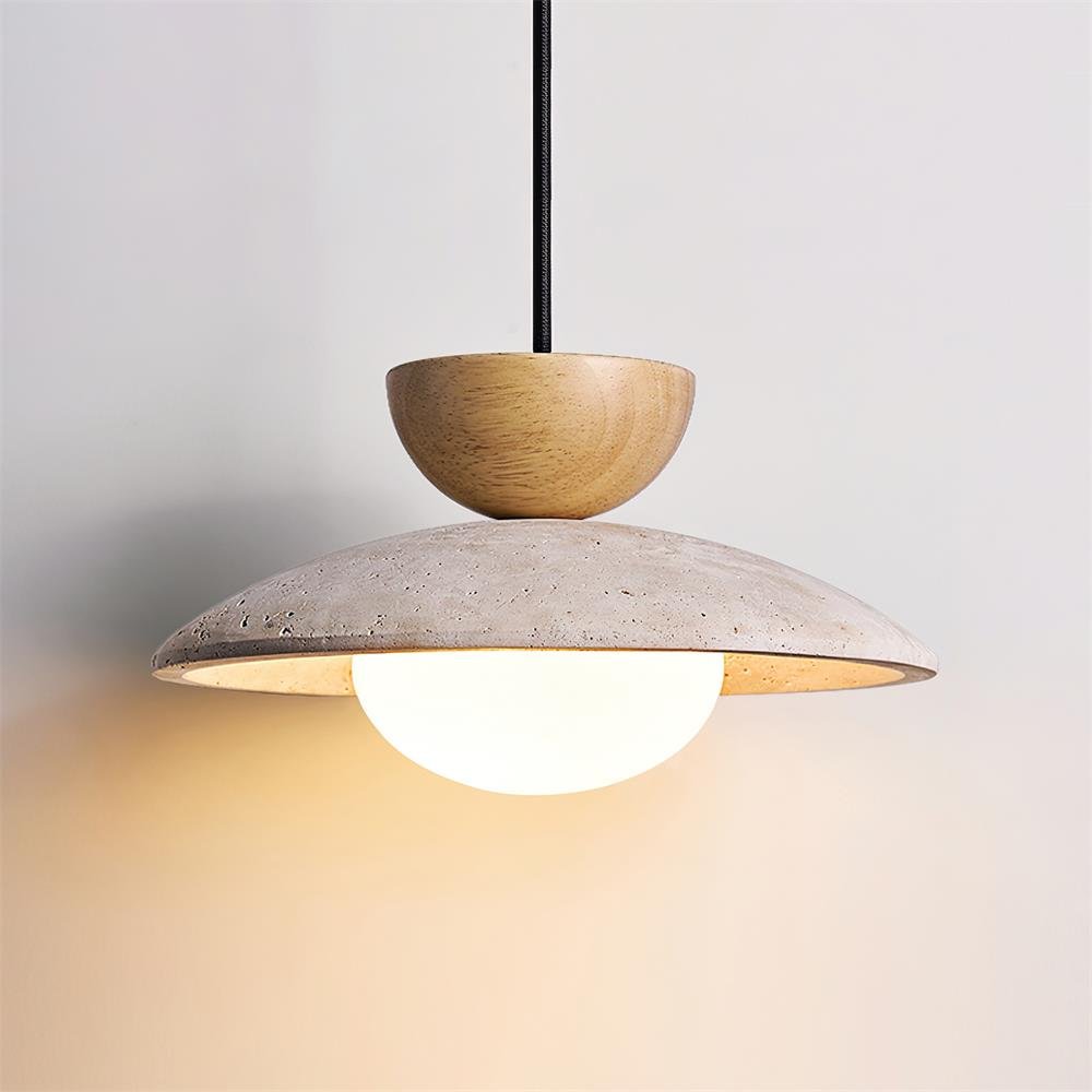 Layered Wood And Stone Shade Pendant Light Fixture | Temsk