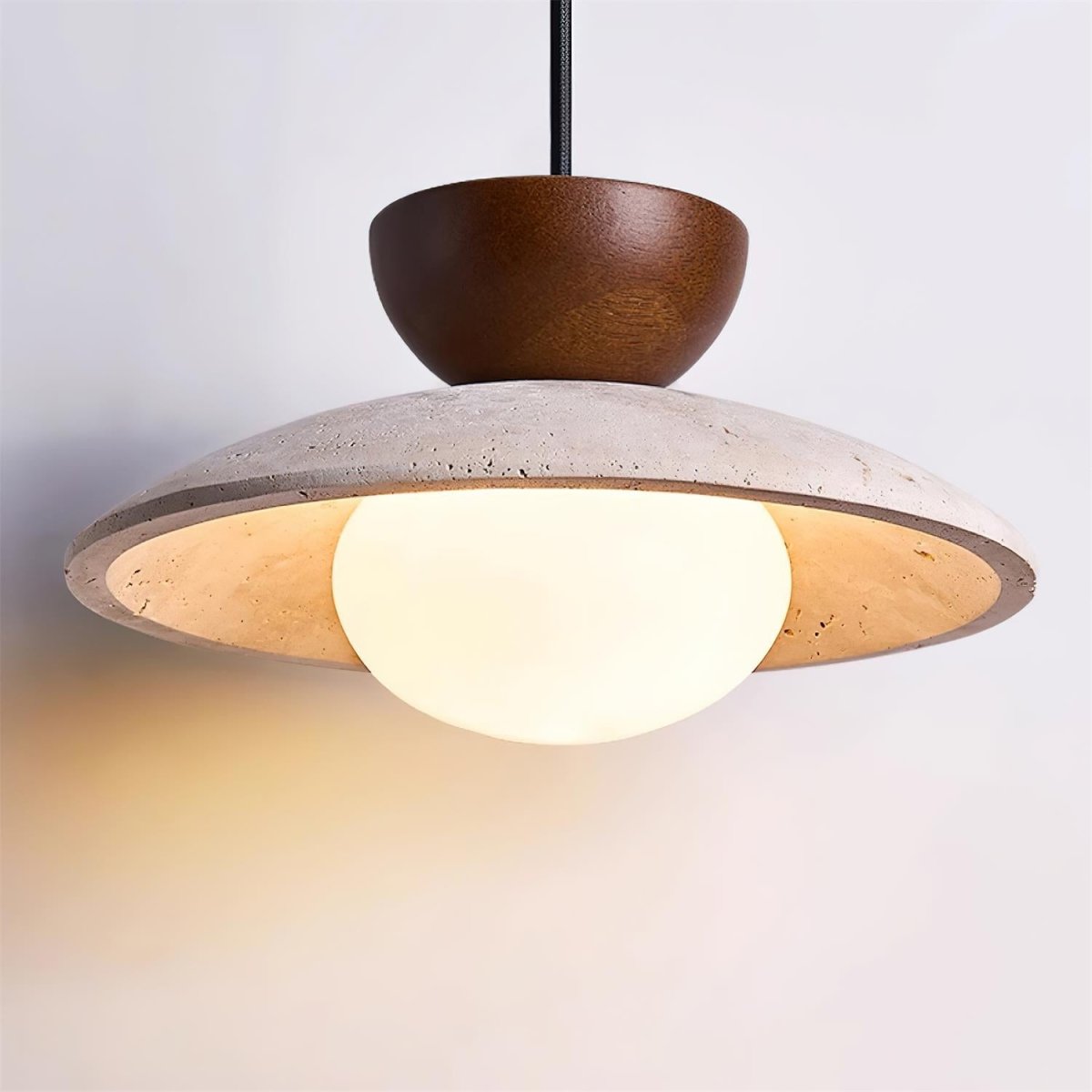 Layered Wood And Stone Shade Pendant Light Fixture | Temsk