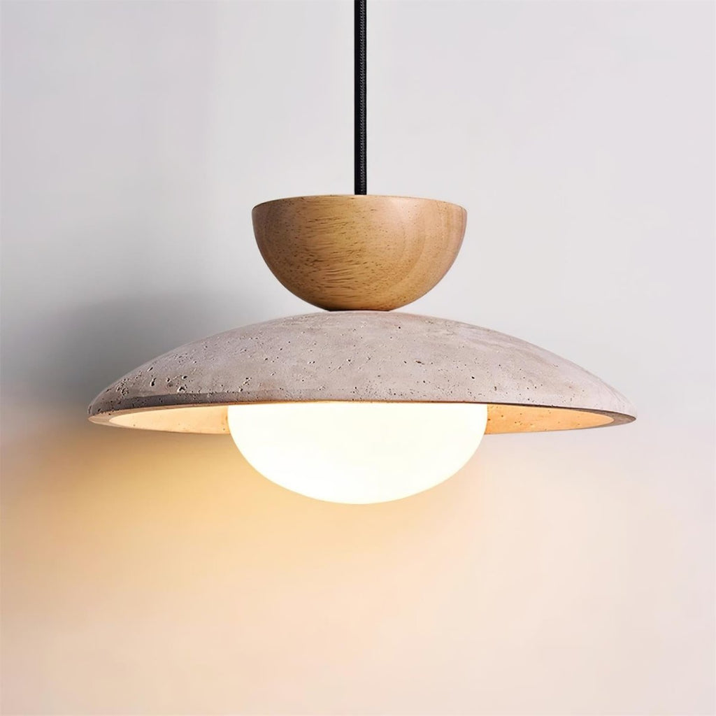 Layered Wood And Stone Shade Pendant Light Fixture | Temsk
