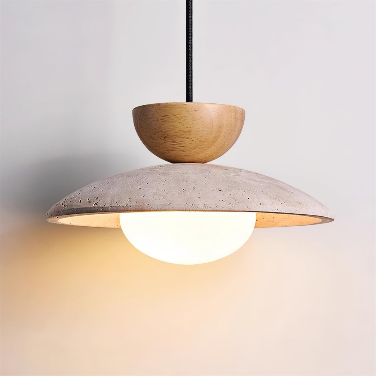 Layered Wood And Stone Shade Pendant Light Fixture | Temsk