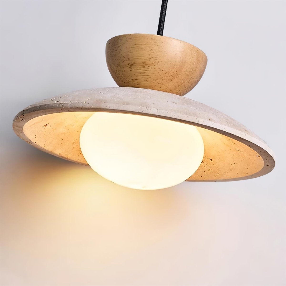 Layered Wood And Stone Shade Pendant Light Fixture | Temsk