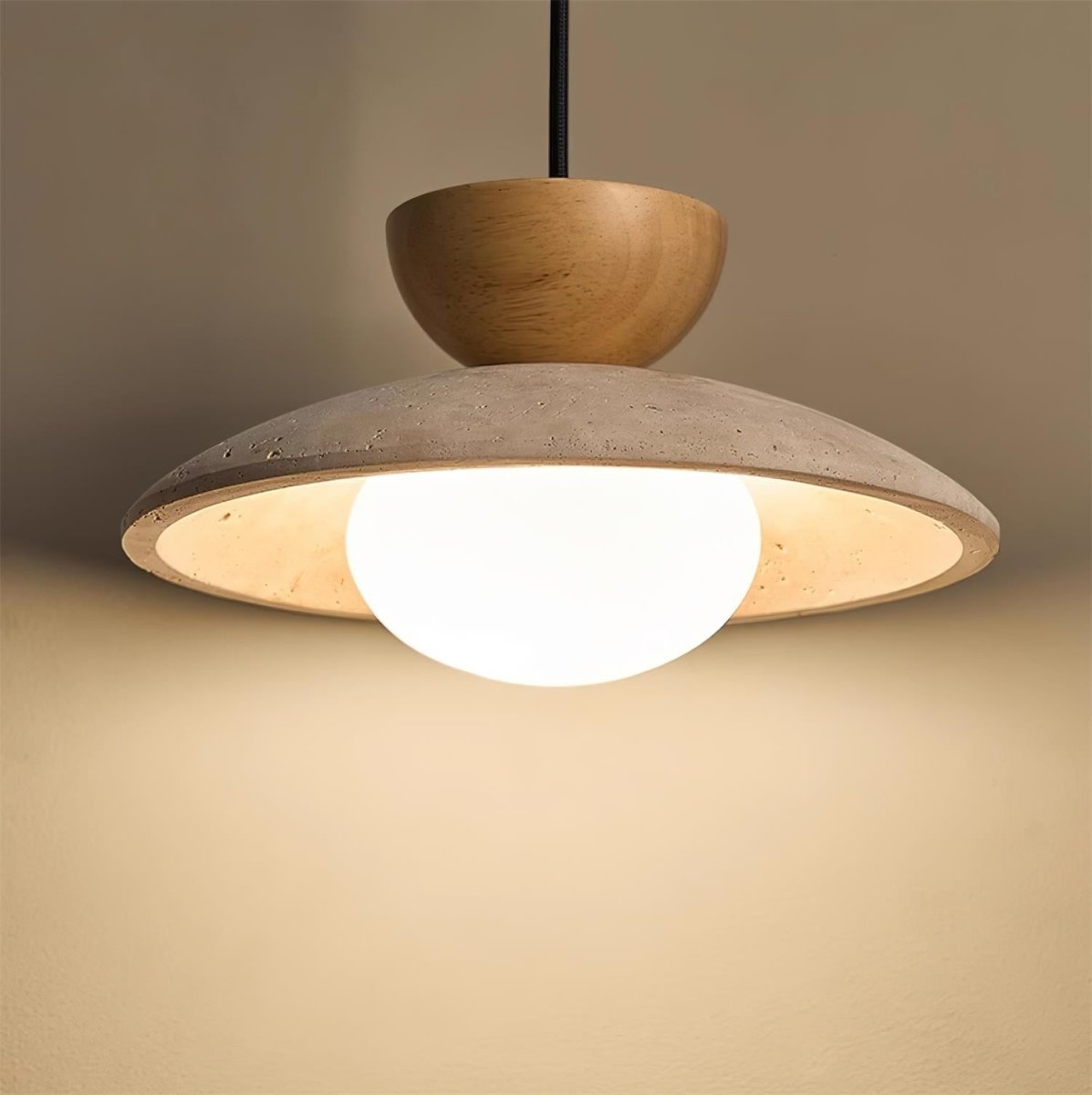 Layered Wood And Stone Shade Pendant Light Fixture | Temsk