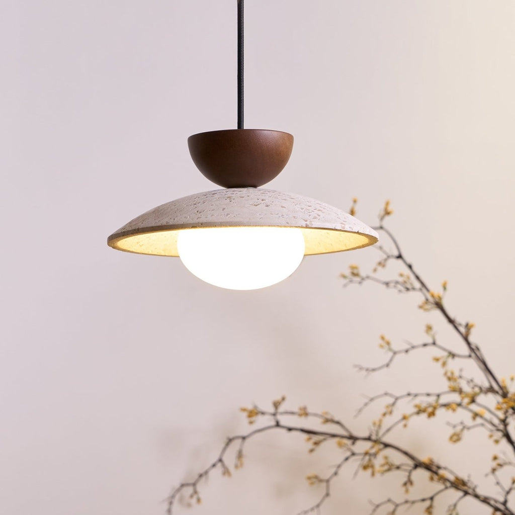 Layered Wood And Stone Shade Pendant Light Fixture | Temsk