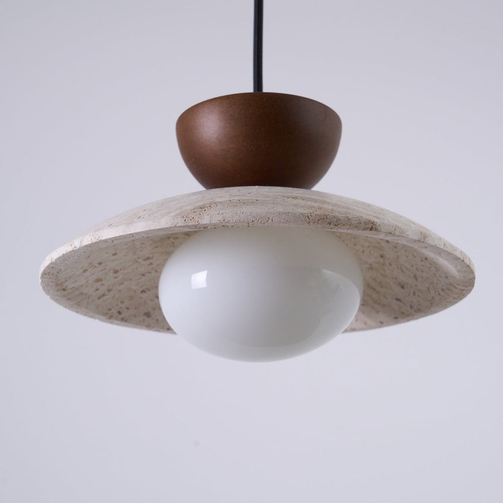 Layered Wood And Stone Shade Pendant Light Fixture | Temsk