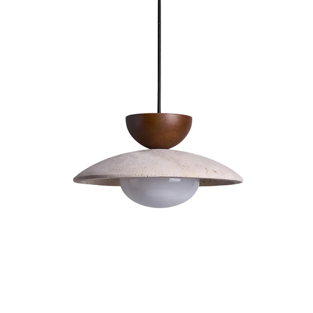 Layered Wood And Stone Shade Pendant Light Fixture | Temsk
