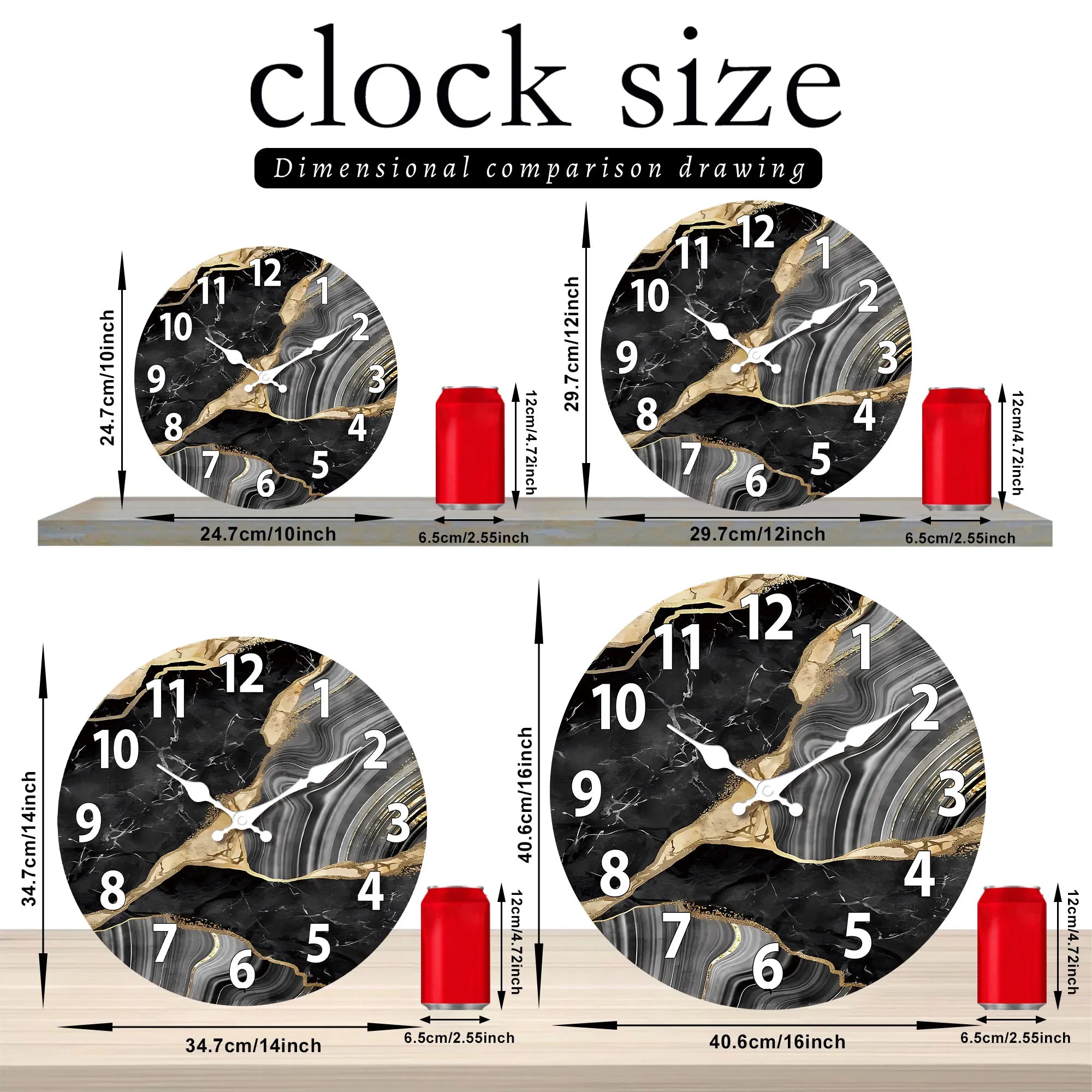 MarbellaTime Moderne runde Holz-Wanduhr mit Marmor-Muster, geräuschlos | Temsk