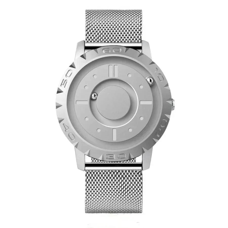 Magnet Ball Timepiece With Stainless Steel Case, Mesh Band, Futuristic Time Display | Temsk