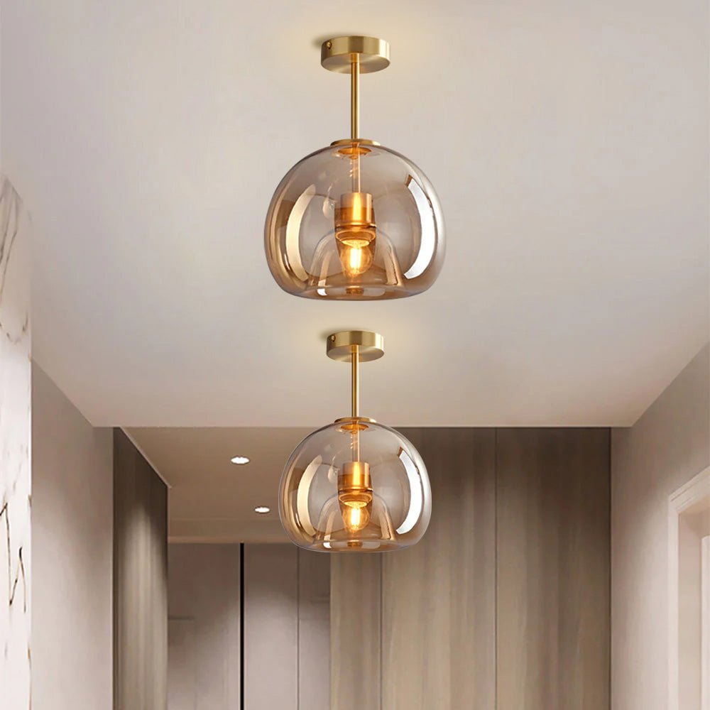 Semi-Flush Mount Ceiling Light Fixture With Tinted Glass Bowl | Temsk