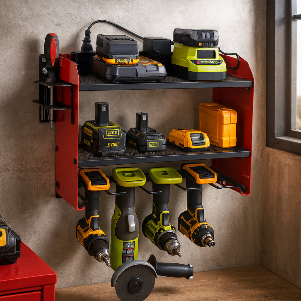 Werkzeugorganizer zur Wandmontage mit Ladestation und Garagenregal | Temsk