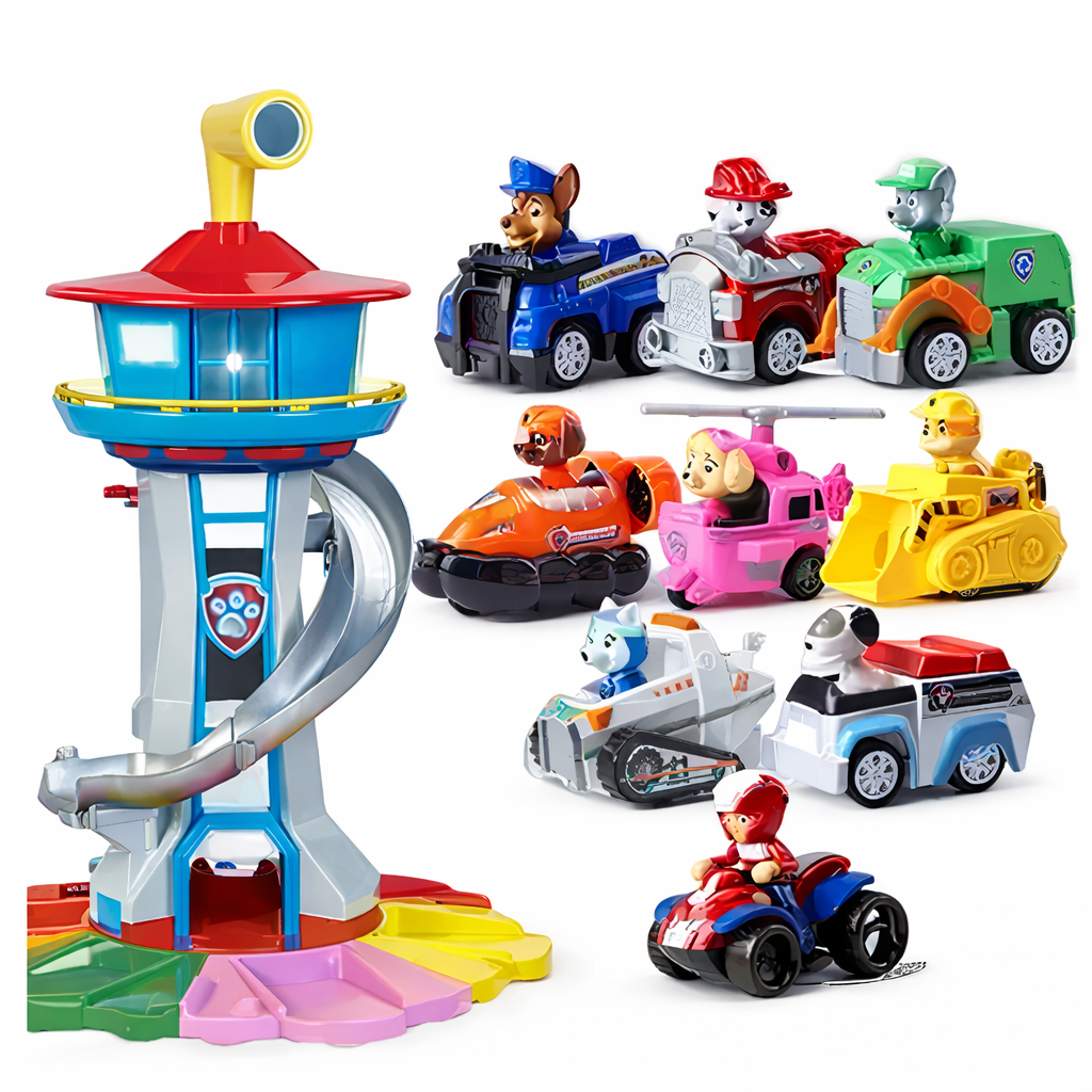 Kinder-Rennwagen-Spielset mit Turmrutsche und Looping-Strecke für Spielspaß | Temsk
