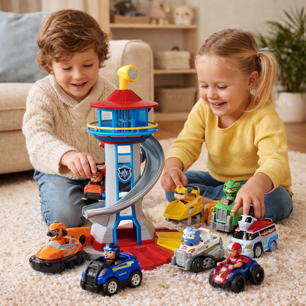 Kinder-Rennwagen-Spielset mit Turmrutsche und Looping-Strecke für Spielspaß | Temsk