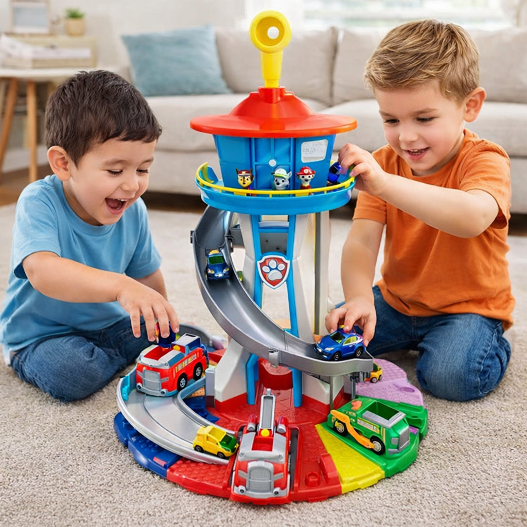 Kinder-Rennwagen-Spielset mit Turmrutsche und Looping-Strecke für Spielspaß | Temsk