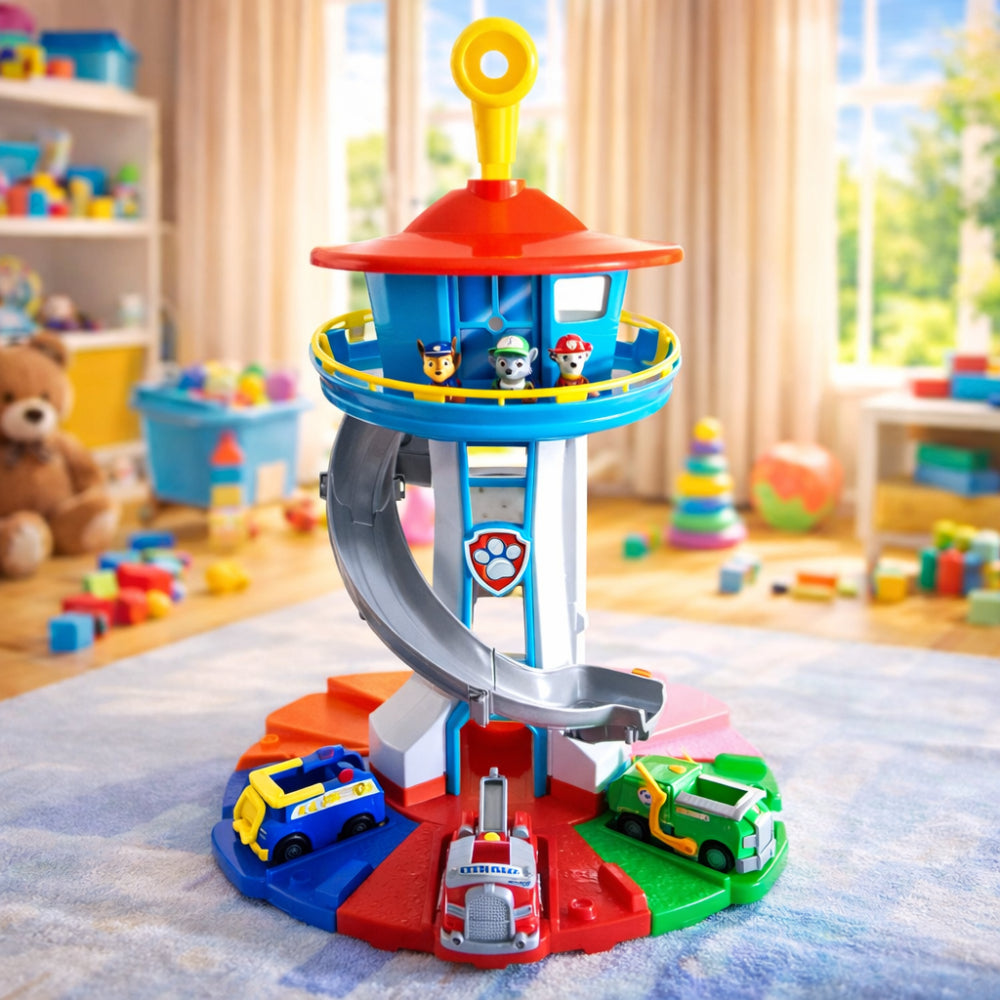 Indoor Racing Car Track With Multilevel Tower Slide Playset | Temsk