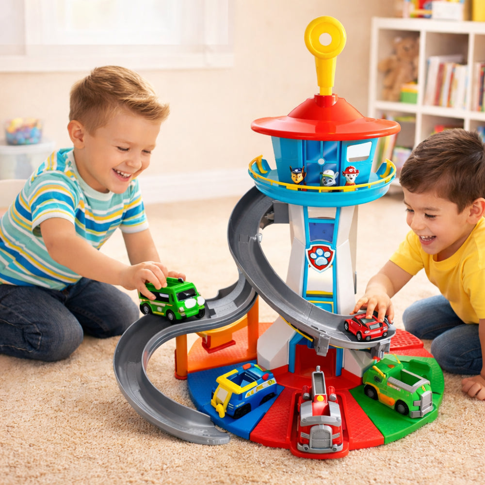 Indoor Racing Car Track With Multilevel Tower Slide Playset | Temsk
