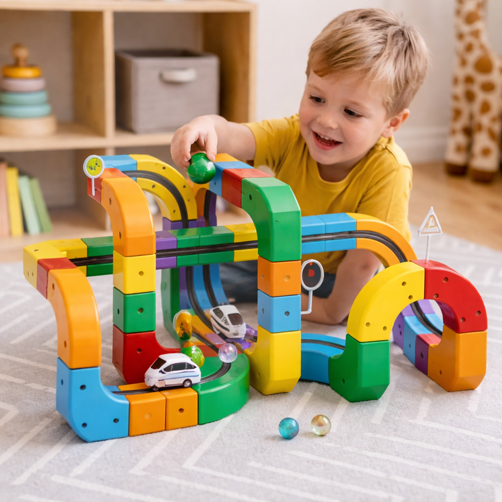 Set di blocchi da costruzione per pista di biglie per bambini, corsa creativa | Temsk