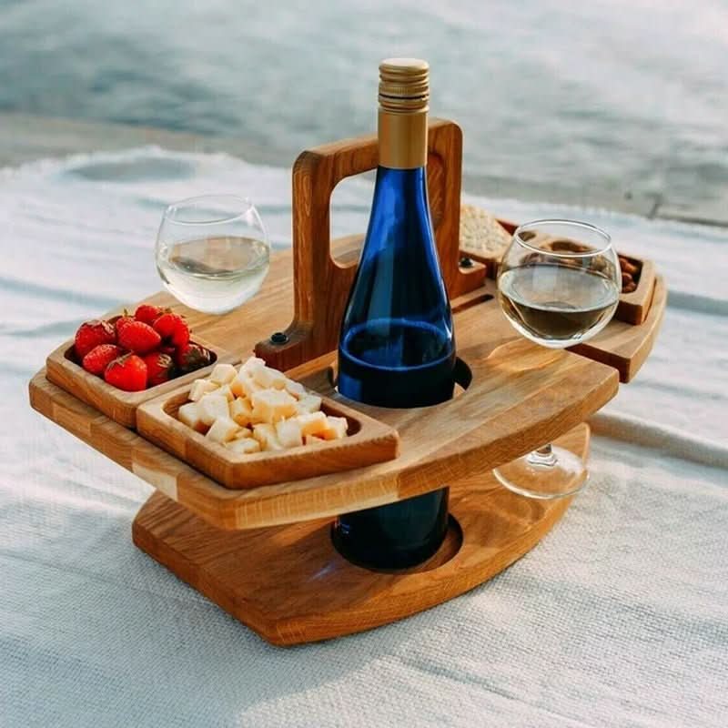 Trailside Foldable Wooden Picnic Table With Glass Holders And Snack Compartments | Temsk