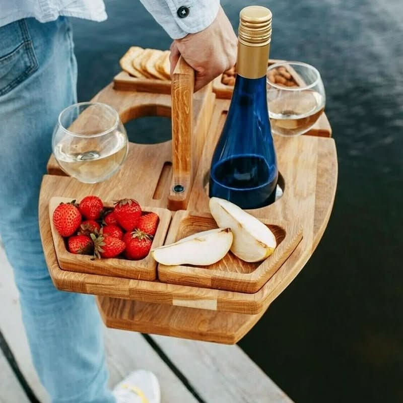 Trailside Foldable Wooden Picnic Table With Glass Holders And Snack Compartments | Temsk