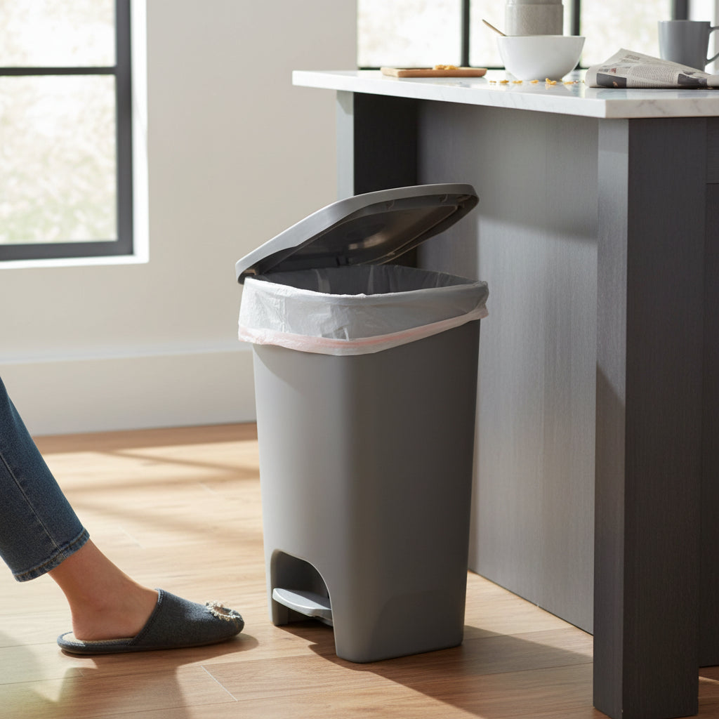 White 13-Gallon Trash Can With Step Pedal And Odor Protection | Temsk